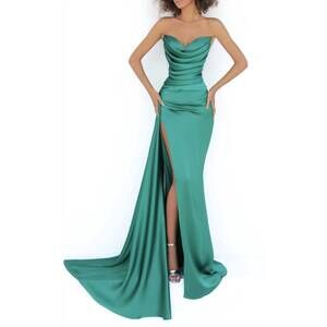 NEW TARIK EDIZ strapless gown with slit in green